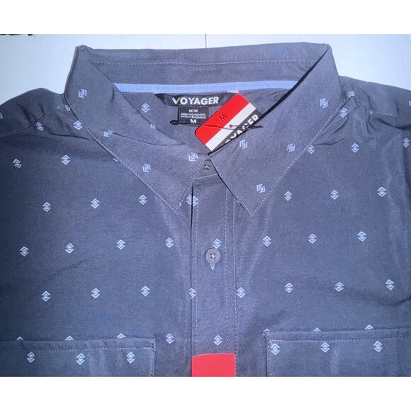 Voyager Mens Medium Short Sleeve Button-Up Shirt Gray Patterned  Grey Med M - Picture 2 of 9